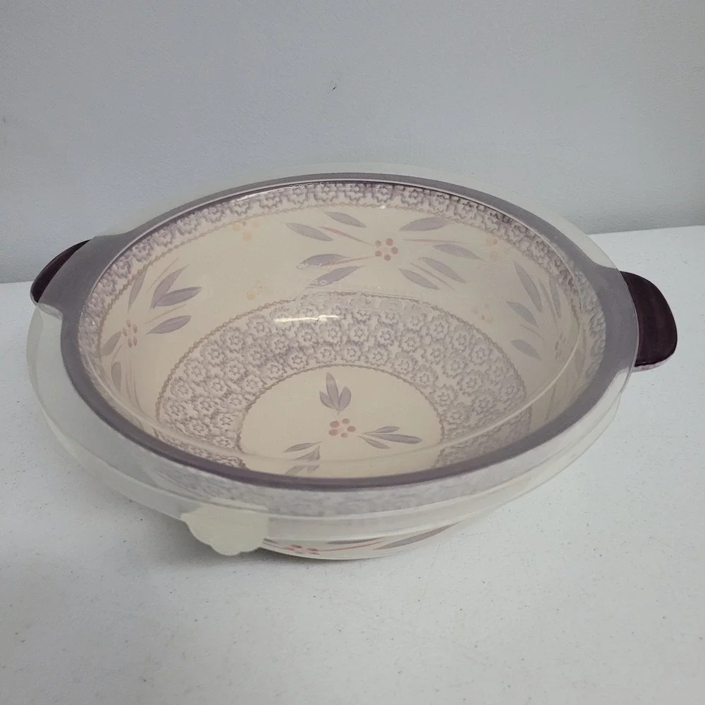 Temp-tations Old World 3qt Round Serving Bowl with Lid Purple Floral